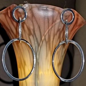 Silver Toned Hoop Drop Earrings